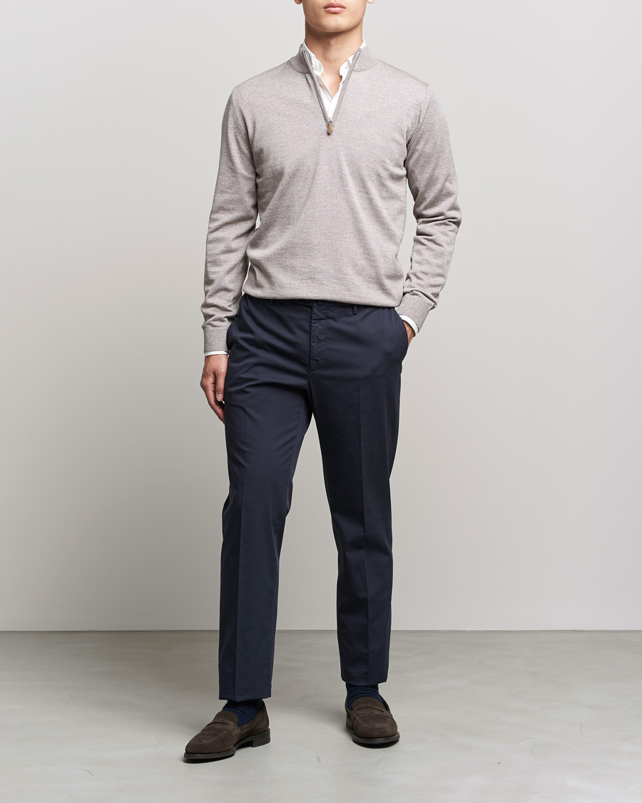Herren | Pullover | Stenströms | Merino Wool Half Zip Beige Mouliné