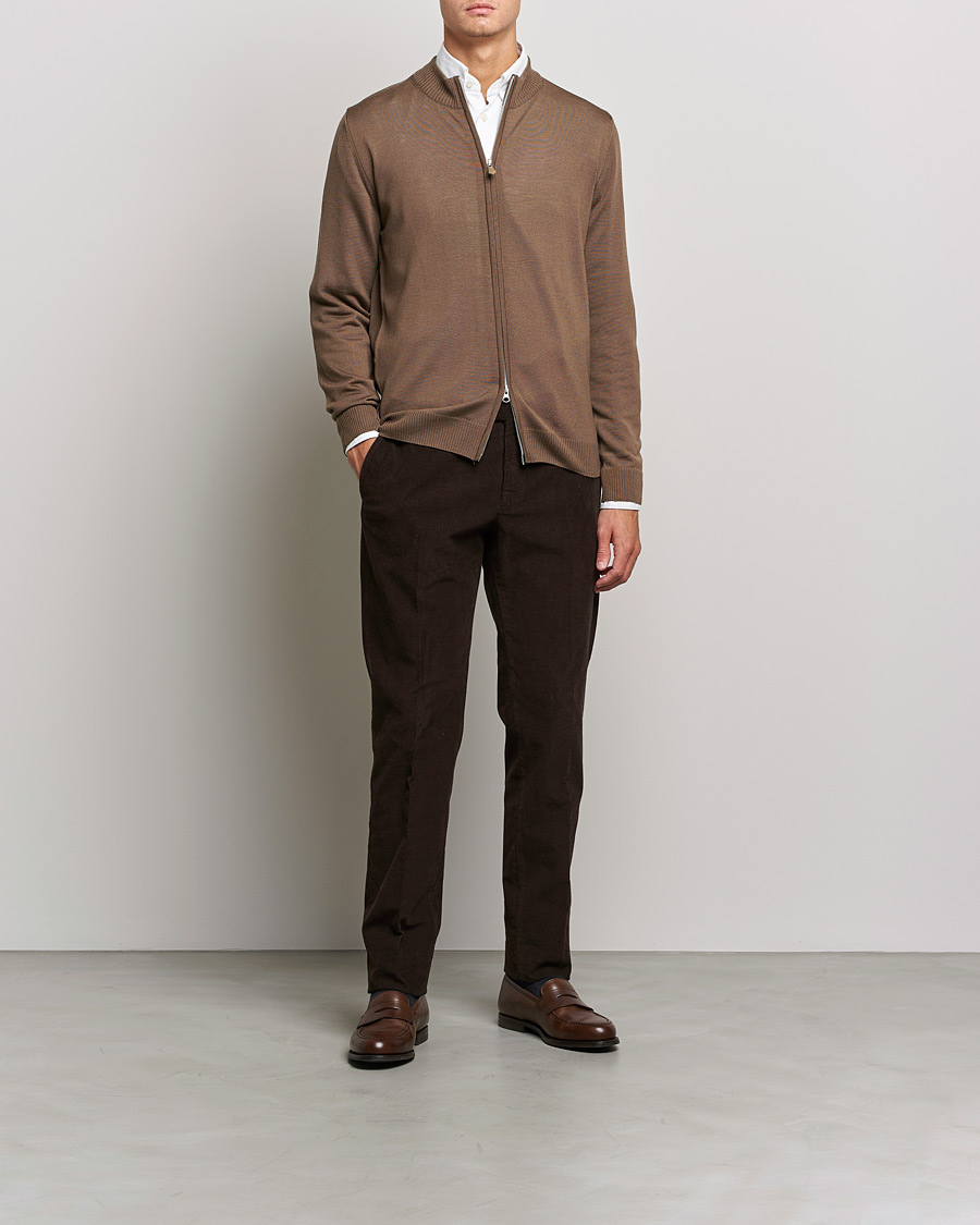 Herren | Pullover | Stenströms | Merino Full Zip Brown