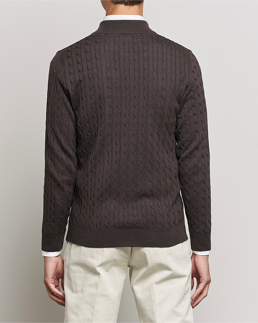 Herren | Pullover | Stenströms | Merino Wool Cable Half Zip Dark Brown