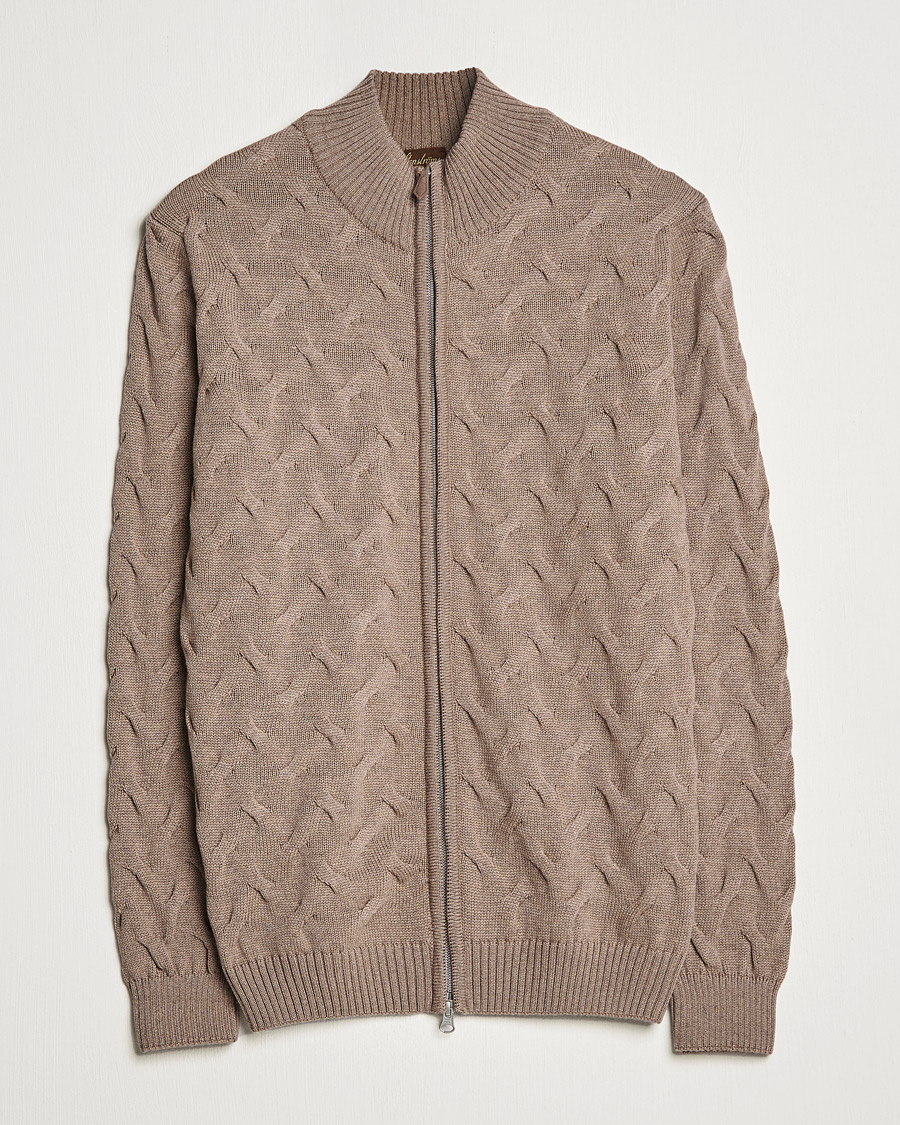 Herren | Pullover | Stenströms | Heavy Cable Merino Full Zip Cardigan Camel