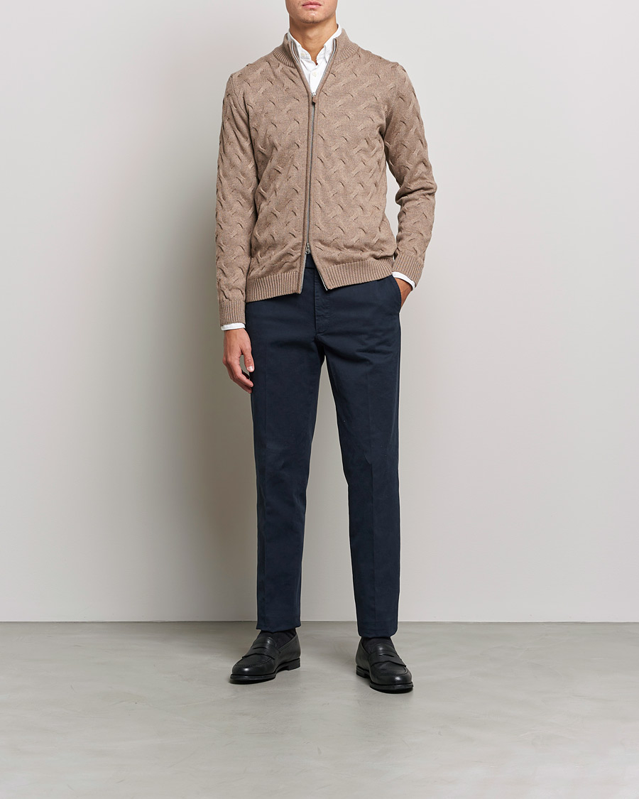 Herren | Pullover | Stenströms | Heavy Cable Merino Full Zip Cardigan Camel