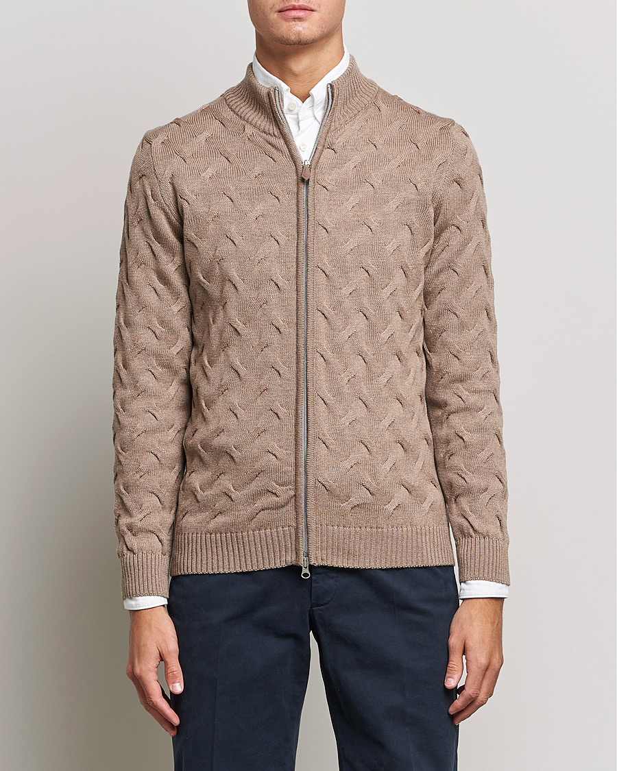 Herren | Pullover | Stenströms | Heavy Cable Merino Full Zip Cardigan Camel