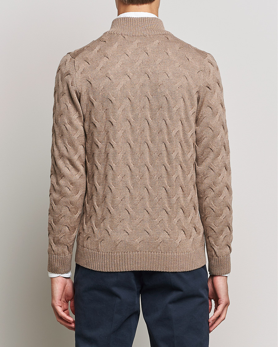 Herren | Pullover | Stenströms | Heavy Cable Merino Full Zip Cardigan Camel