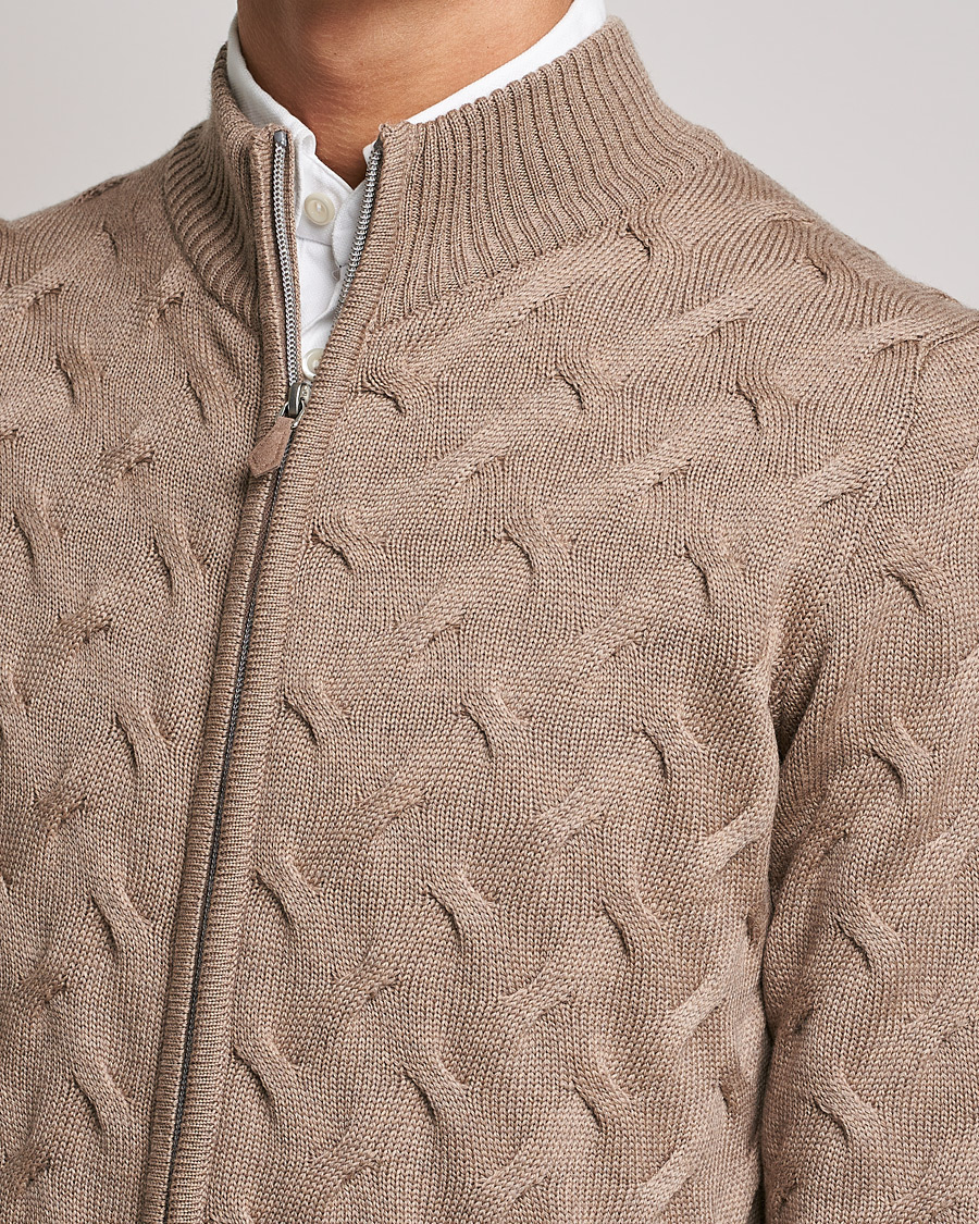 Herren | Pullover | Stenströms | Heavy Cable Merino Full Zip Cardigan Camel