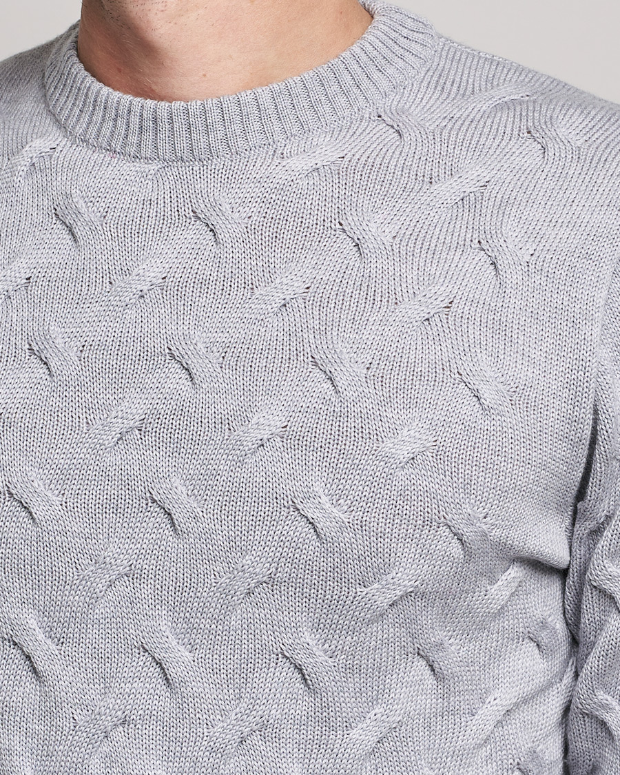 Herren | Pullover | Stenströms | Heavy Cable Merino Crew Neck Light Grey