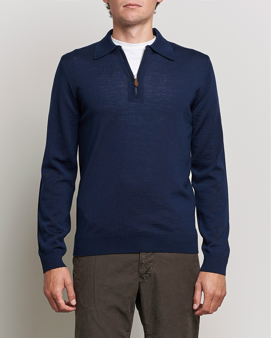 Herren | Pullover | Stenströms | Merino Half Zip Polo Navy