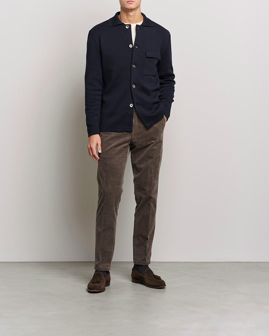 Herren | Pullover | Stenströms | Merino Chest Pocket Cardigan Navy