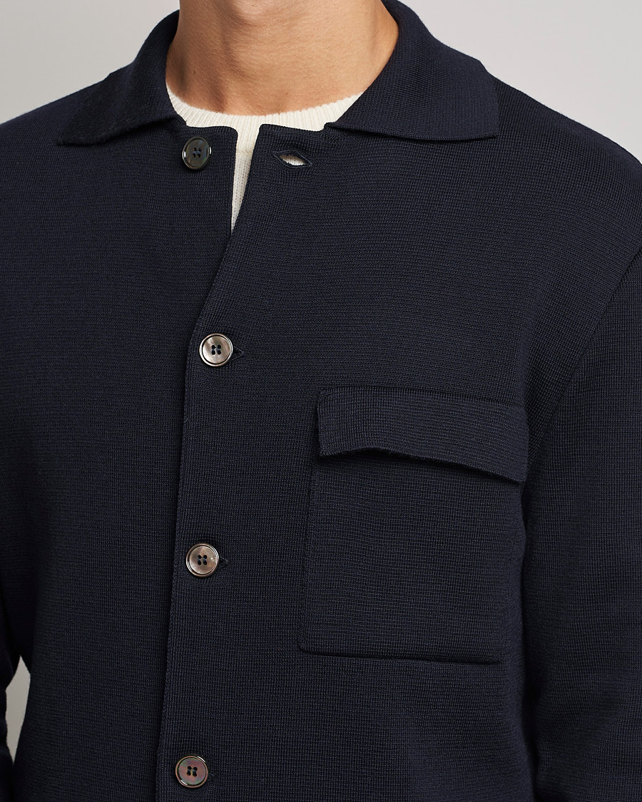 Herren | Pullover | Stenströms | Merino Chest Pocket Cardigan Navy