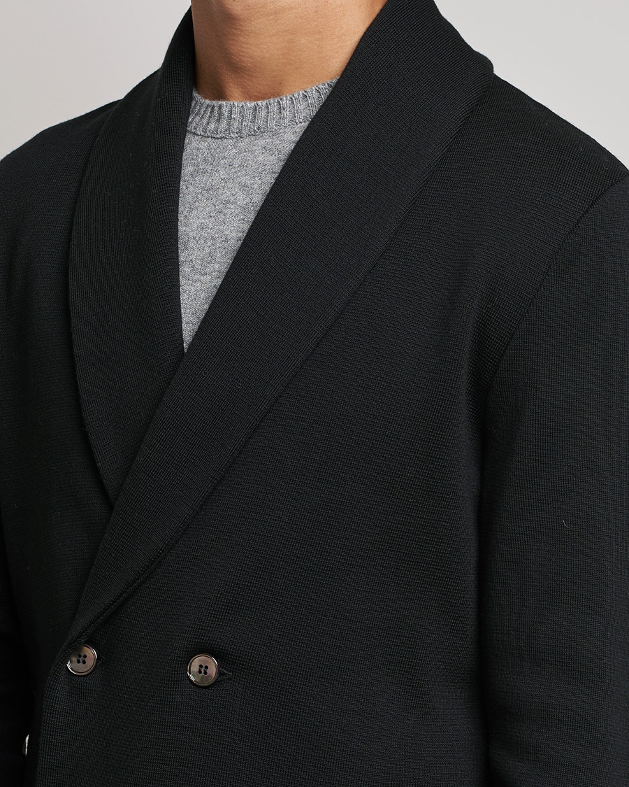 Herren | Sakkos | Stenströms | Merino Knitted Tuxedo Cardigan Black