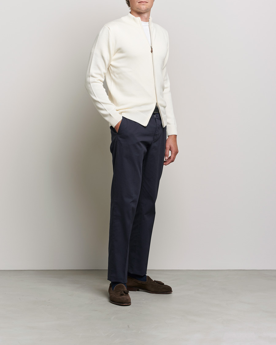 Herren | Pullover | Stenströms | Chunky Merino Full Zip Cardigan Creme White
