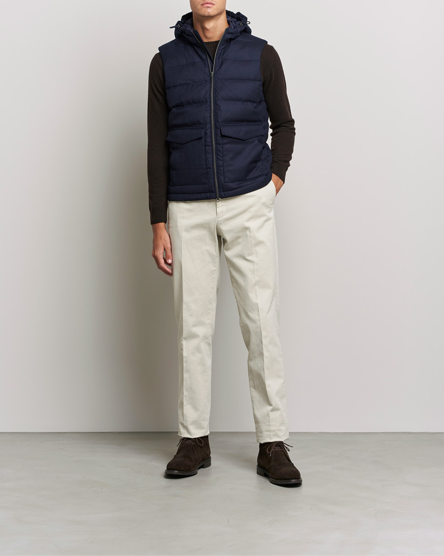 Herren | Jacken | Stenströms | Hooded Flannel Vest Navy