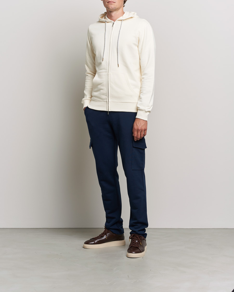 Herren | Pullover | Stenströms | Cotton Jersey Full Zip Hoodie Creme White