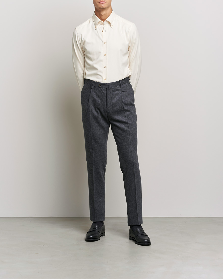 Herren | Hemden | Stenströms | Slimline Flannel Shirt Off White