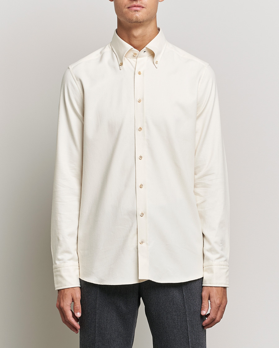 Herren | Hemden | Stenströms | Slimline Flannel Shirt Off White