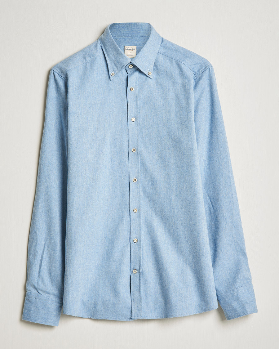 Herren | Hemden | Stenströms | Slimline Flannel Shirt Light Blue