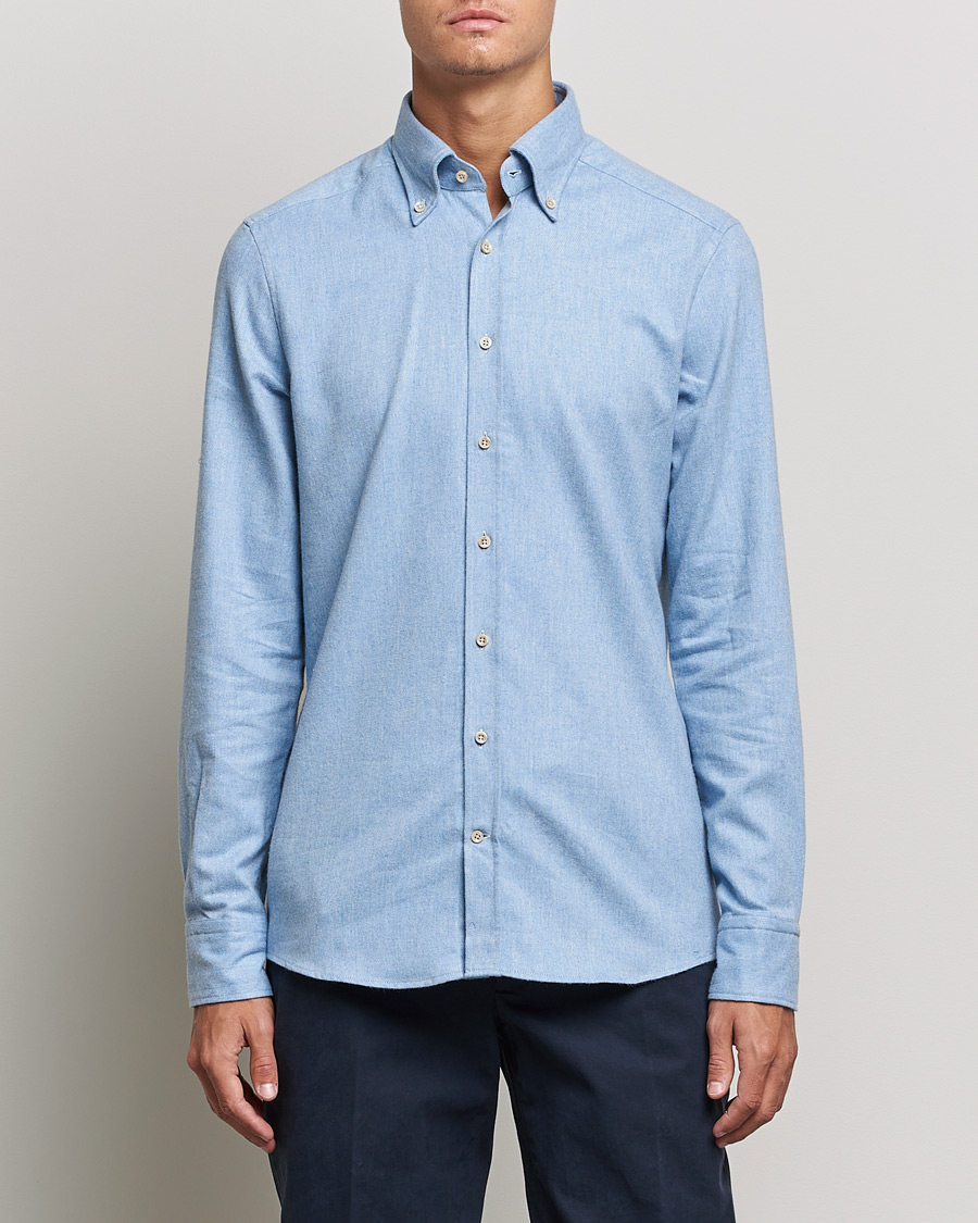 Herren |  | Stenströms | Slimline Flannel Shirt Light Blue