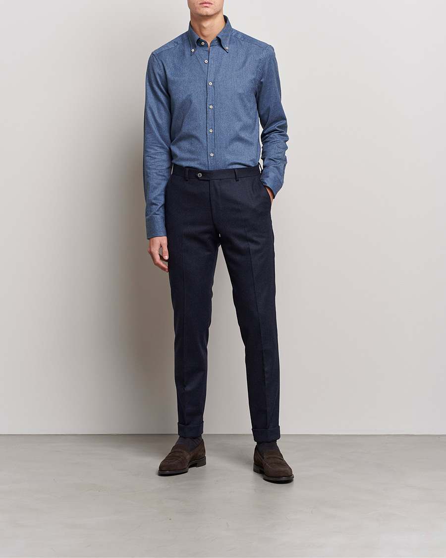 Herren | Hemden | Stenströms | Slimline Flannel Shirt Blue