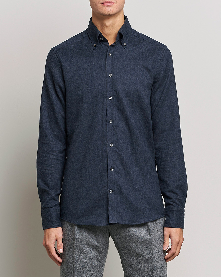 Herren | Hemden | Stenströms | Slimline Flannel Shirt Navy