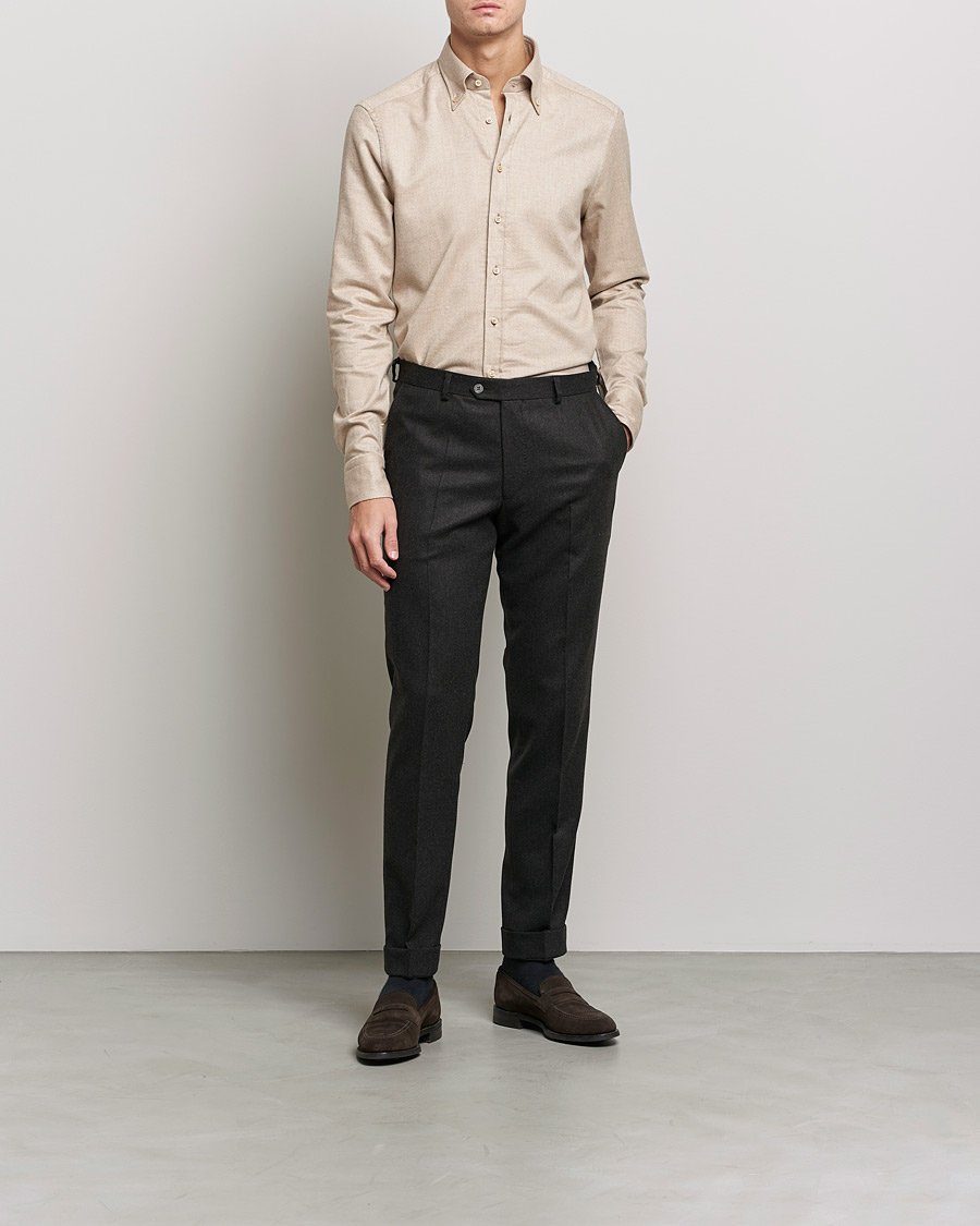 Herren | Hemden | Stenströms | Slimline Flannel Shirt Beige