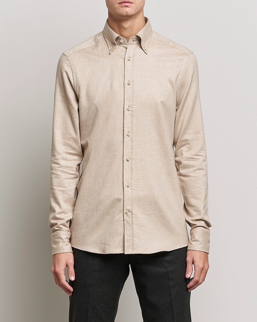 Herren | Hemden | Stenströms | Slimline Flannel Shirt Beige