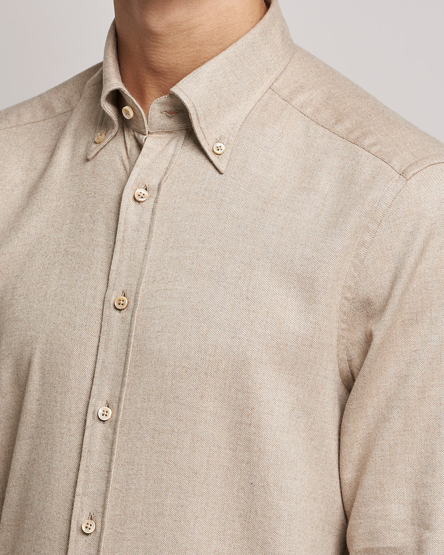 Herren | Hemden | Stenströms | Slimline Flannel Shirt Beige