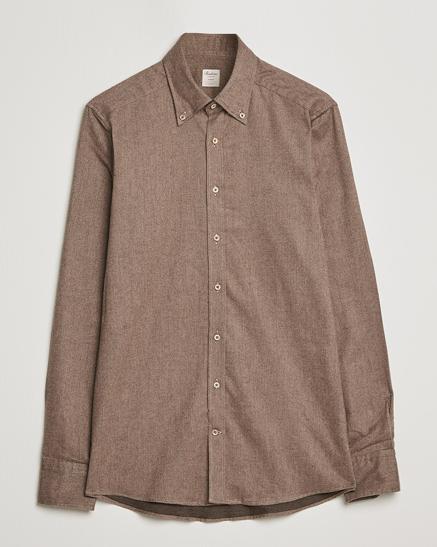 Herren | Hemden | Stenströms | Slimline Flannel Shirt Brown