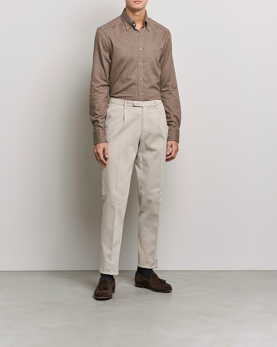 Herren | Hemden | Stenströms | Slimline Flannel Shirt Brown