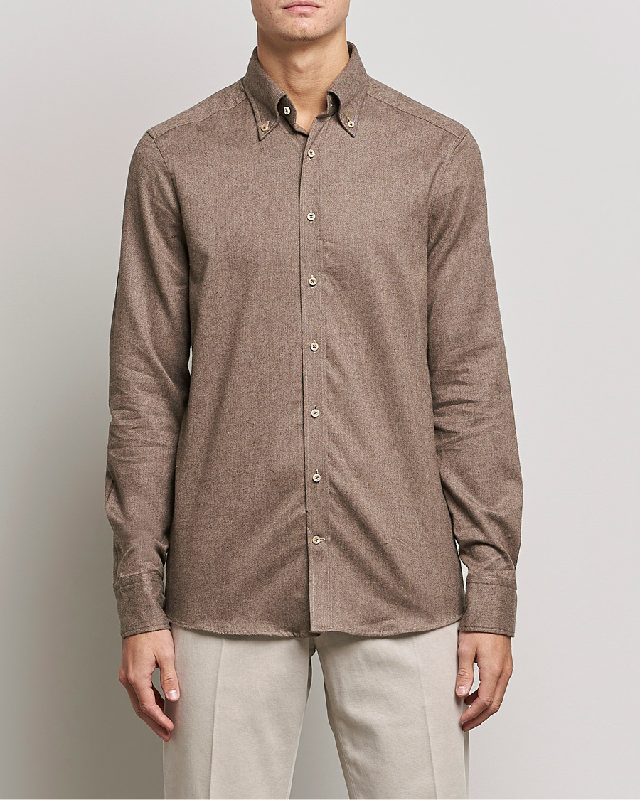 Herren |  | Stenströms | Slimline Flannel Shirt Light Brown