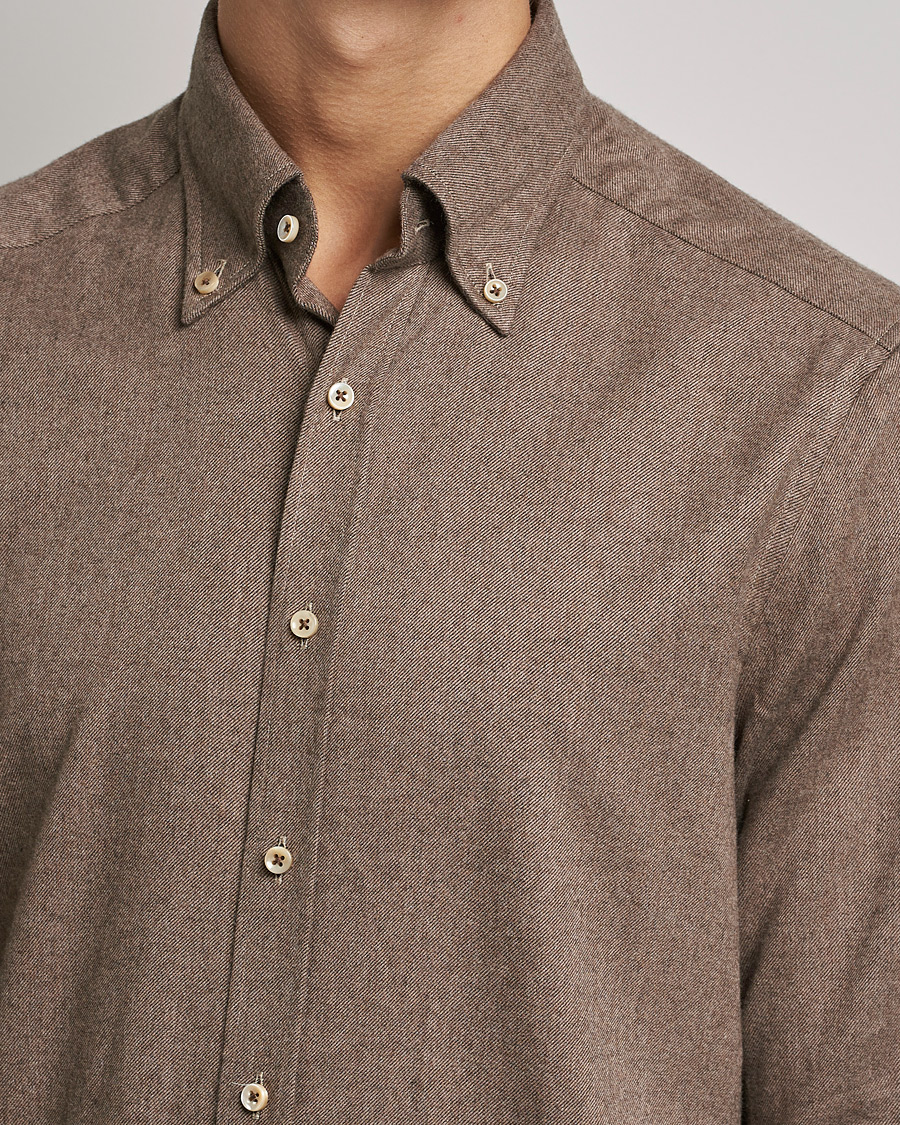 Herren | Hemden | Stenströms | Slimline Flannel Shirt Brown