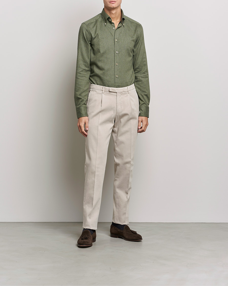 Herren | Hemden | Stenströms | Slimline Flannel Shirt Dark Green
