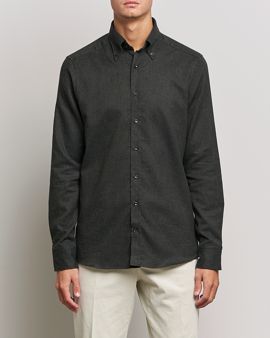 Herren | Hemden | Stenströms | Slimline Flannel Shirt Dark Green