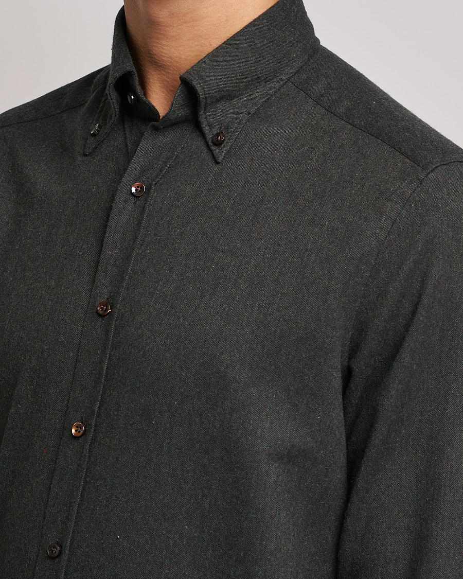 Herren | Hemden | Stenströms | Slimline Flannel Shirt Dark Green