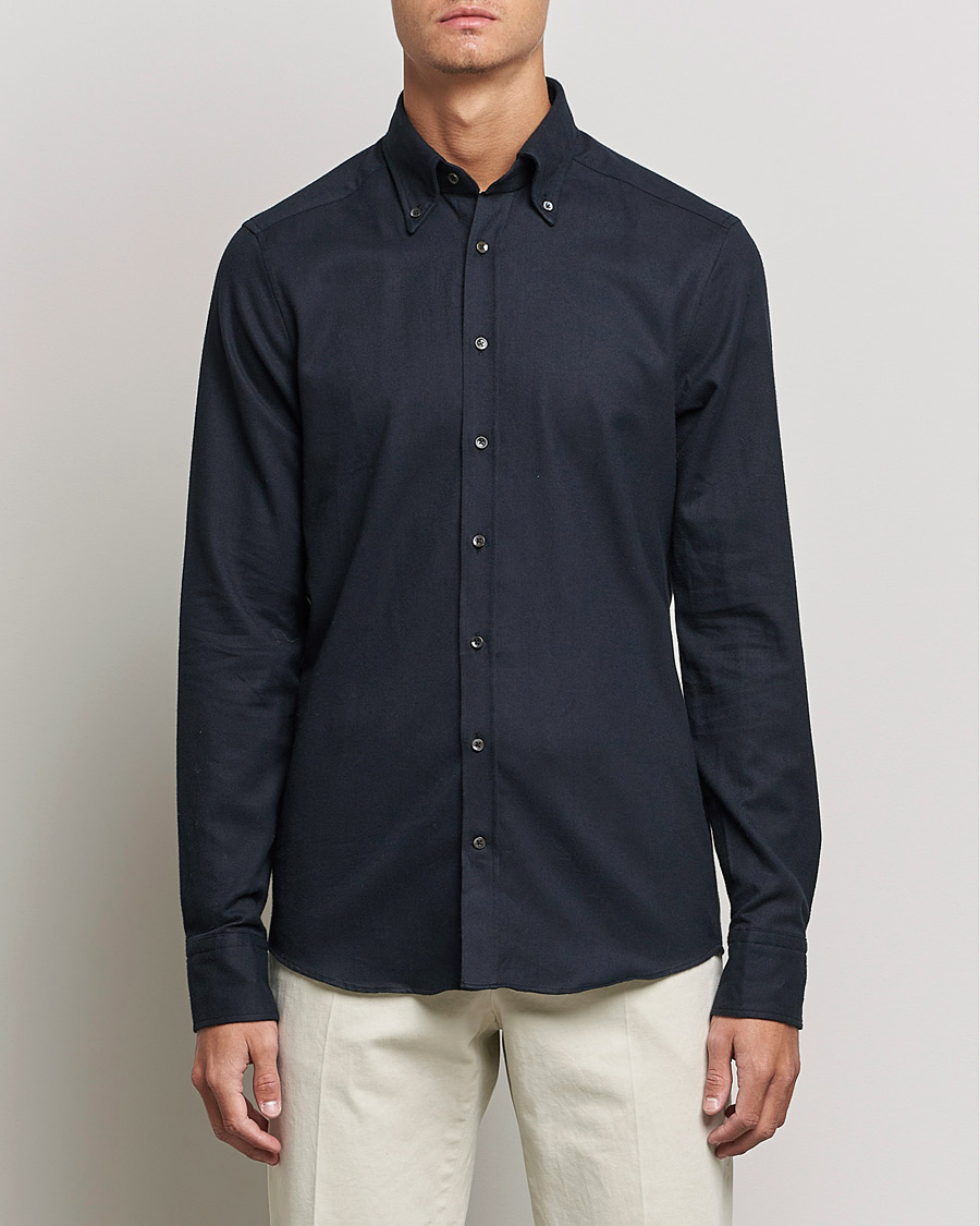Herren | Hemden | Stenströms | Slimline Flannel Shirt Black