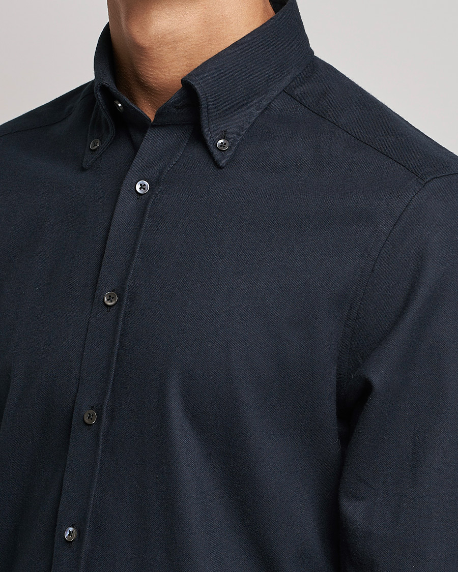 Herren | Hemden | Stenströms | Slimline Flannel Shirt Black