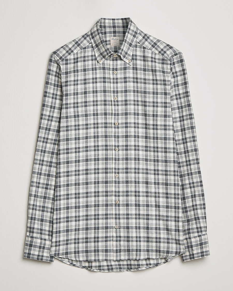 Herren | Hemden | Stenströms | Slimline Checked Flannel Shirt Grey/White