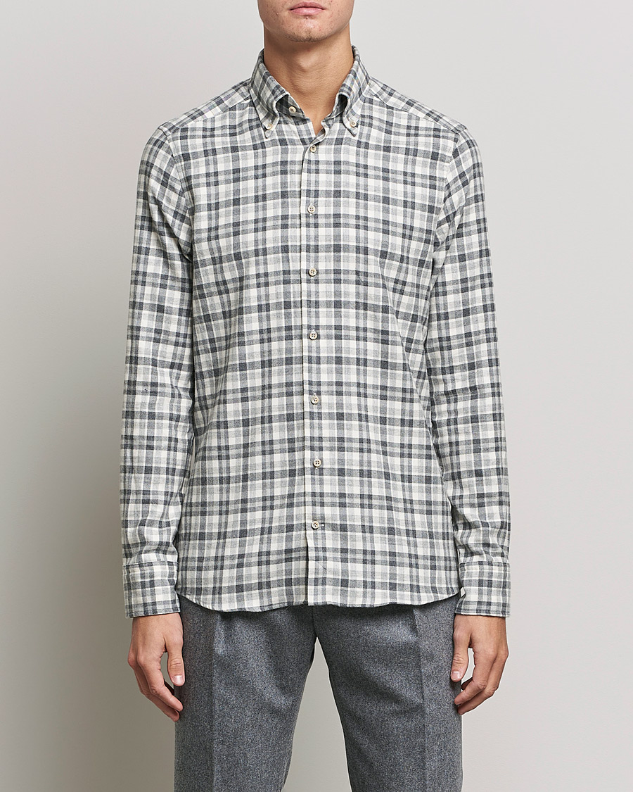 Herren |  | Stenströms | Slimline Checked Flannel Shirt Grey/White