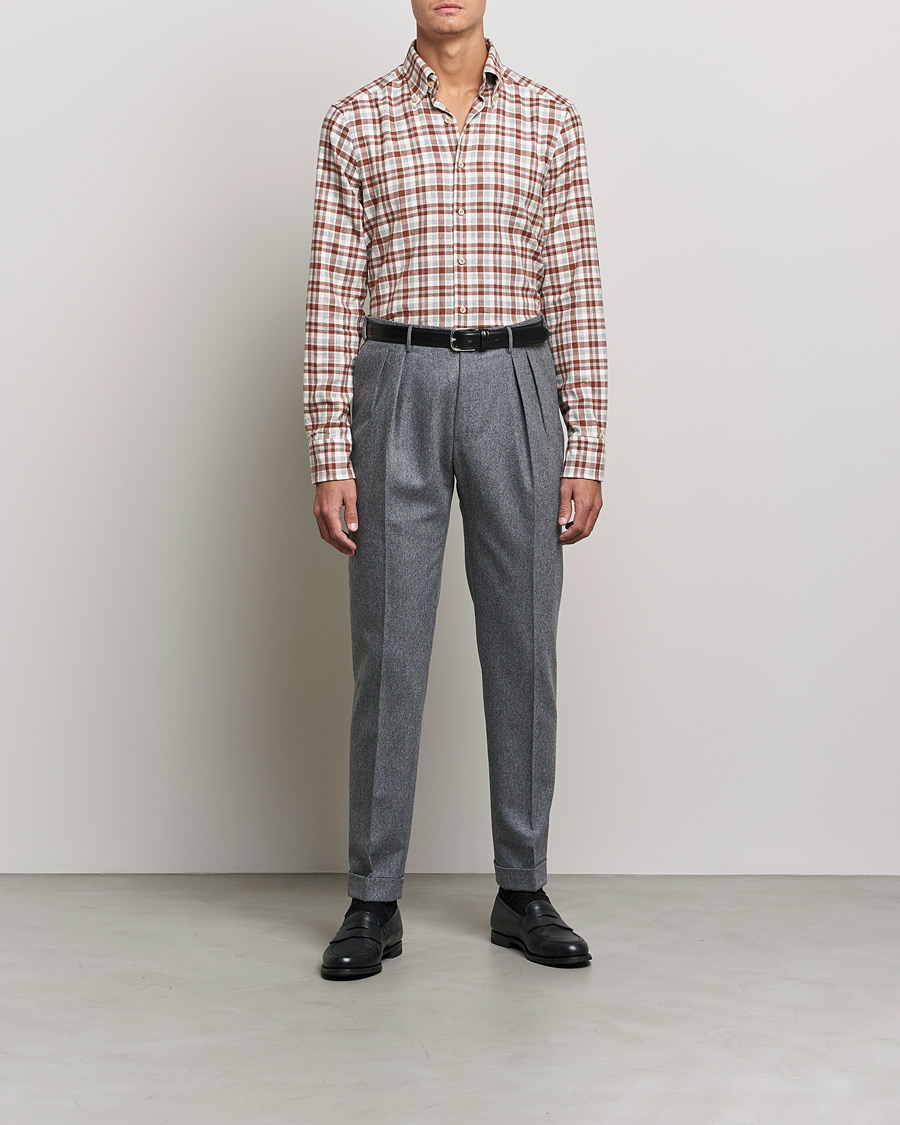 Herren | Hemden | Stenströms | Slimline Checked Flannel Shirt Red/White