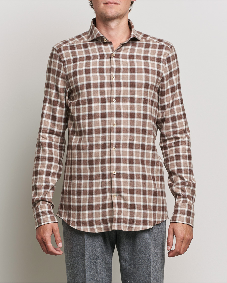 Herren | Flannellhemden | Stenströms | Slimline Checked Flannel Shirt Brown