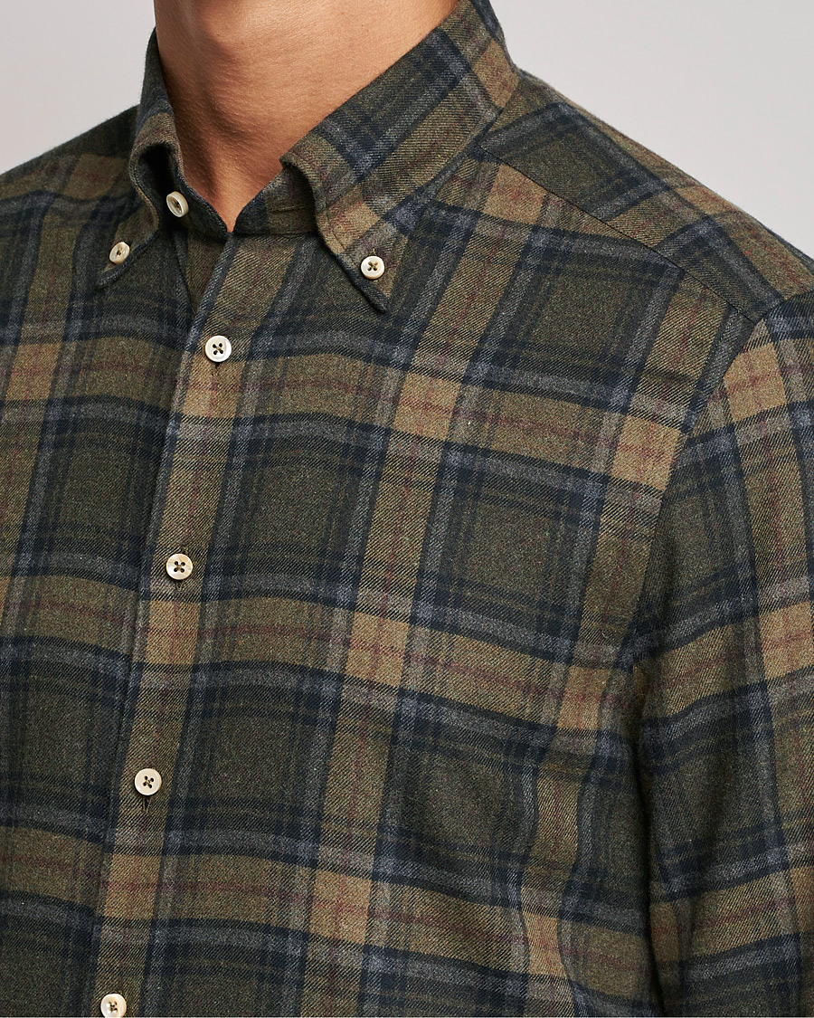 Herren | Hemden | Stenströms | Slimline Checked Flannel Shirt Dark Green