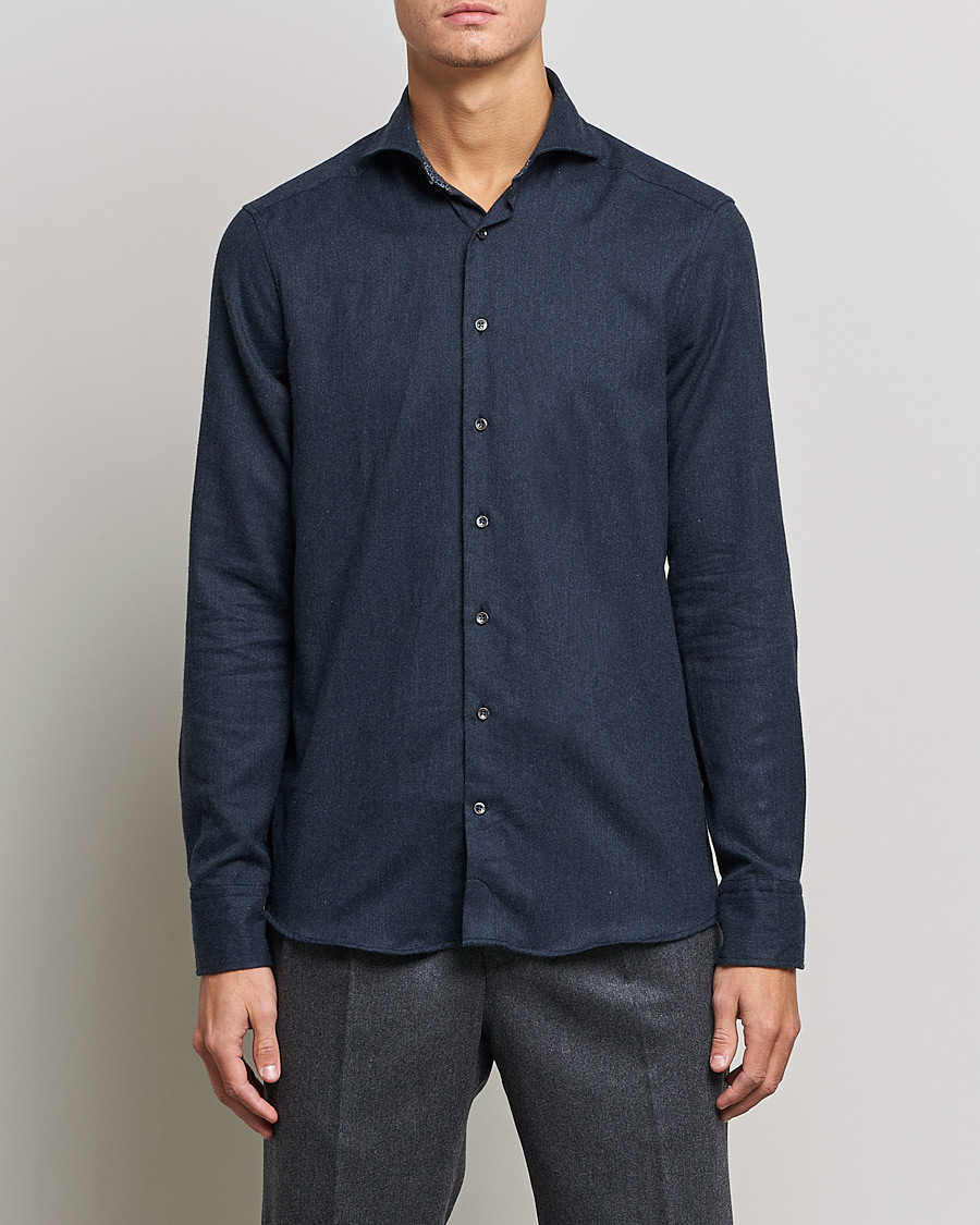 Herren | Flannellhemden | Stenströms | Slimline Contrast Flannel Shirt Navy