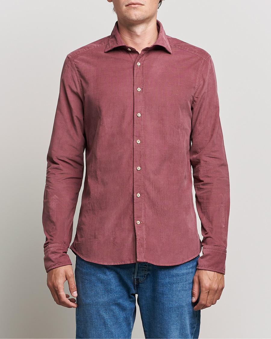 Herren | Hemden | Stenströms | Slimline Washed Cut Away Corduroy Shirt Wine Red
