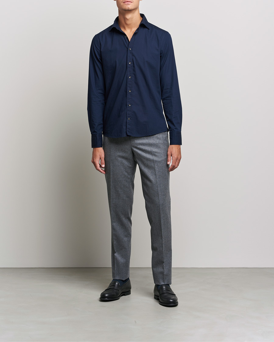 Herren | Hemden | Stenströms | Slimline Washed Cut Away Poplin Shirt Navy