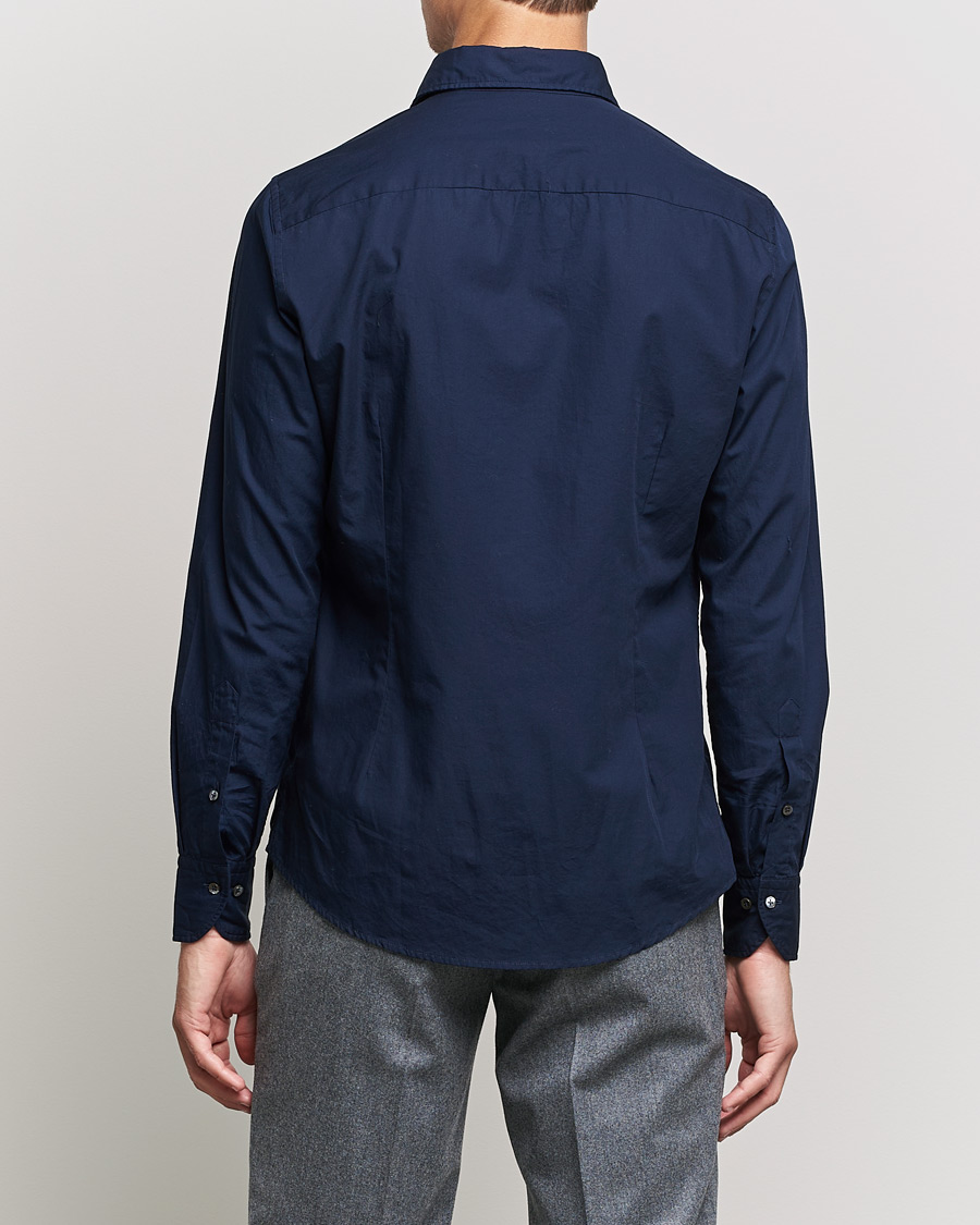 Herren | Hemden | Stenströms | Slimline Washed Cut Away Poplin Shirt Navy