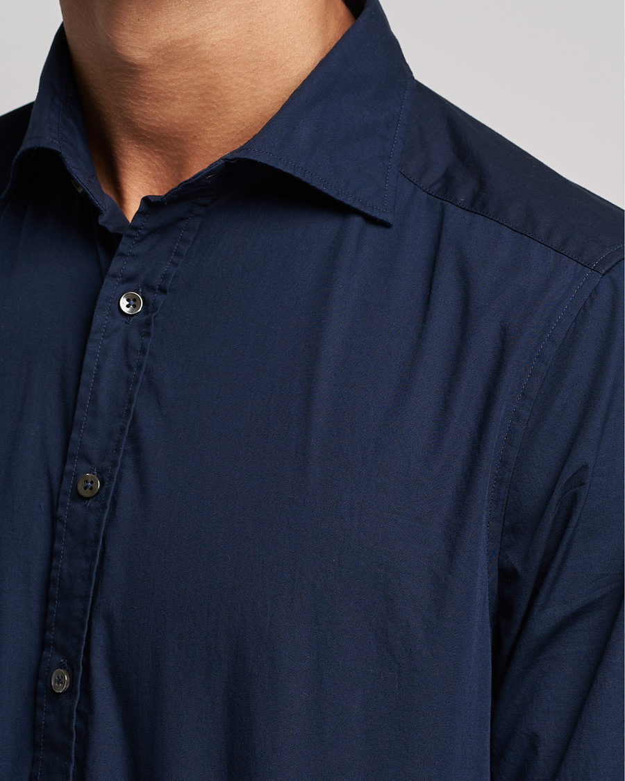 Herren | Hemden | Stenströms | Slimline Washed Cut Away Poplin Shirt Navy