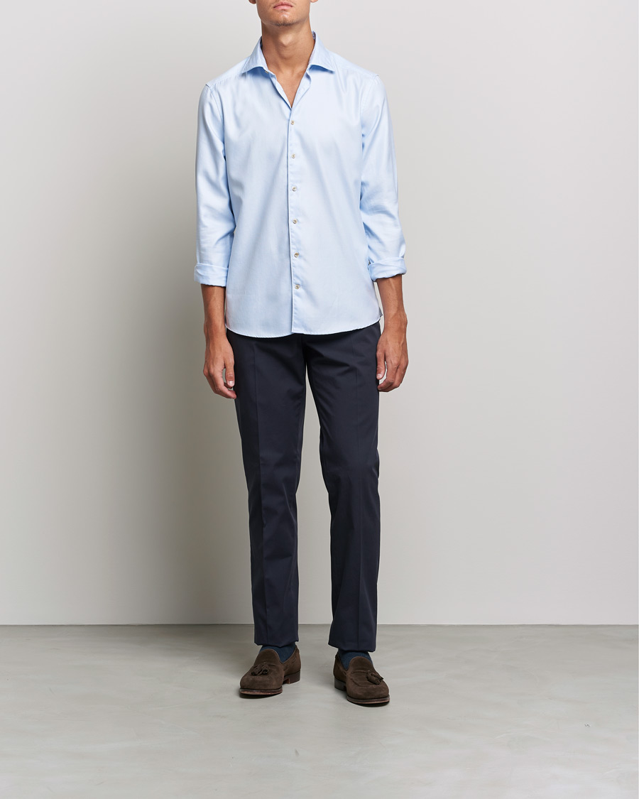 Herren | Hemden | Stenströms | Slimline Cut Away Washed Houndstooth Shirt Light Blue