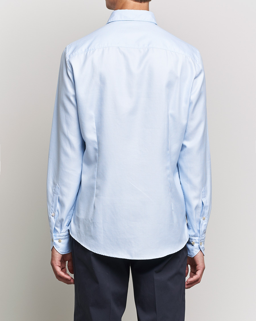 Herren | Hemden | Stenströms | Slimline Cut Away Washed Houndstooth Shirt Light Blue
