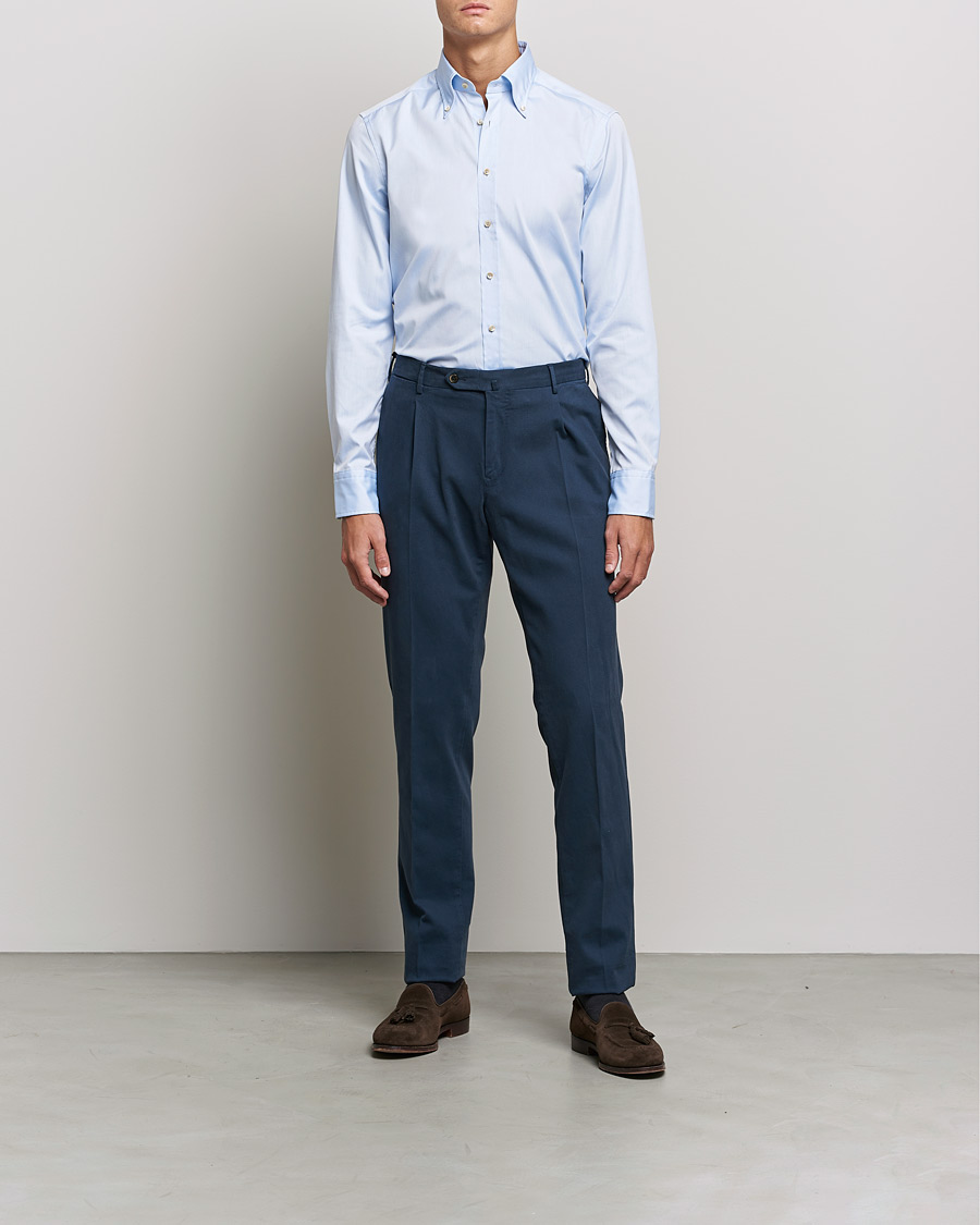 Herren | Hemden | Stenströms | Slimline Button Down Pinpoint Oxford Shirt Light Blue