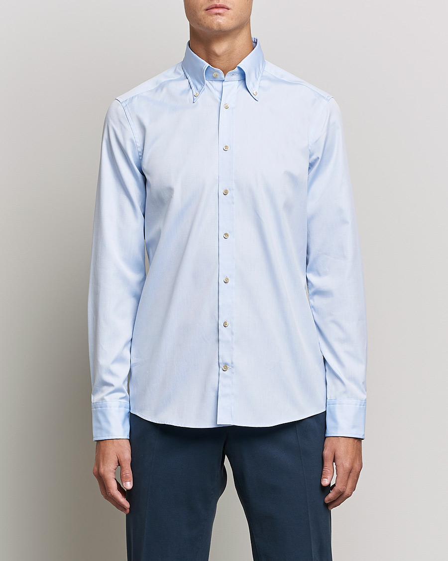 Herren | Hemden | Stenströms | Slimline Button Down Pinpoint Oxford Shirt Light Blue