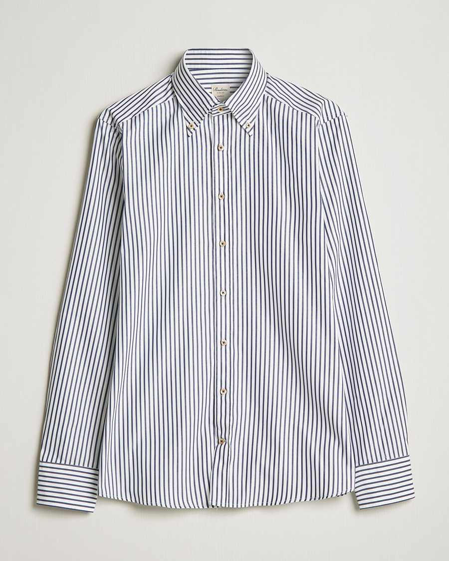 Herren |  | Stenströms | Slimline Striped Pinpoint Oxford Shirt Blue
