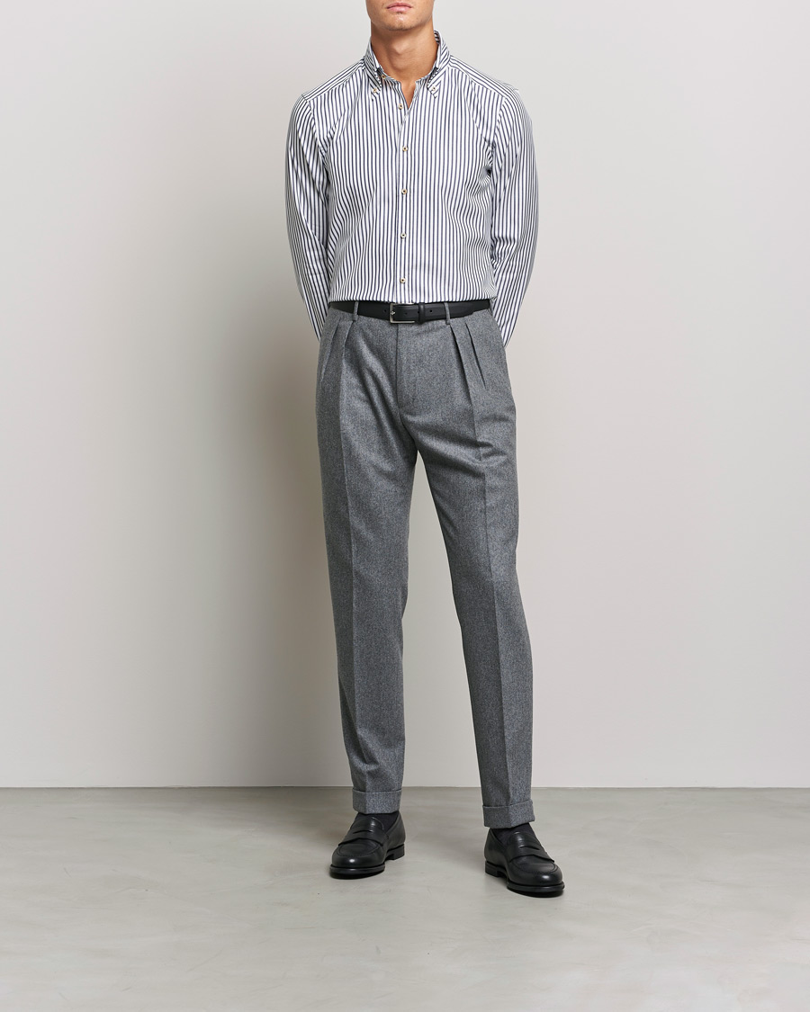 Herren |  | Stenströms | Slimline Striped Pinpoint Oxford Shirt Blue